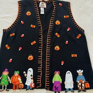 Vtg Tiara international sweater vest halloween XL Trick Or Treat Ghost Pumkin